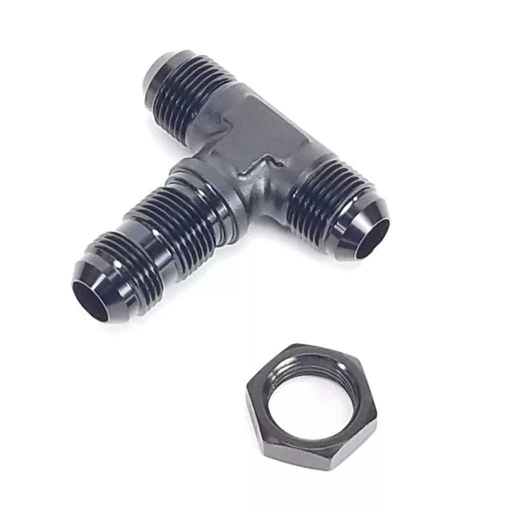 -10AN Bulkhead Tee Fitting – Black w/Nut – WARR Performance 47-0073