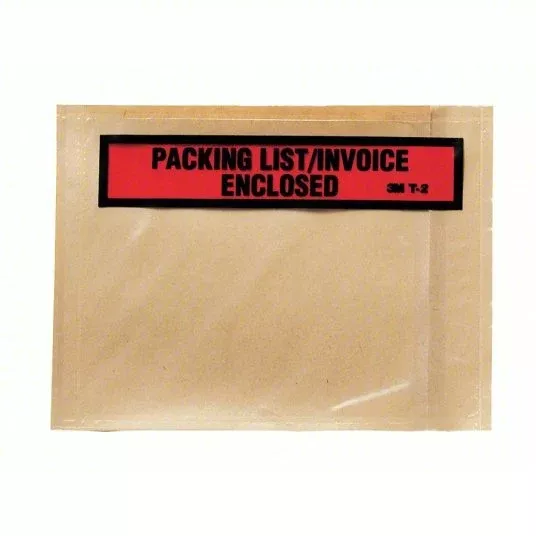 3M PLE-T2 Packing List Envelope, Clear, PK1000, Height: 6"