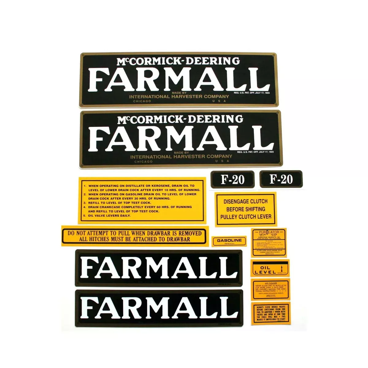 Farmall F-20: Mylar Decal Set