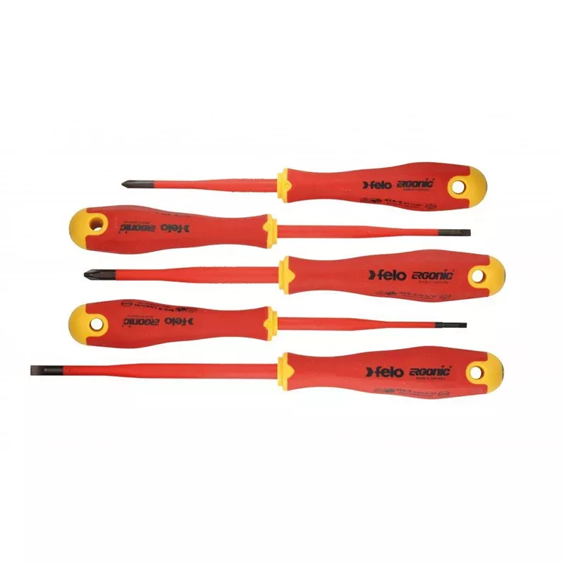 Felo 0715762743 E-Slim Insulated Slotted & Phillips Screwdriver Set, 5 Piece