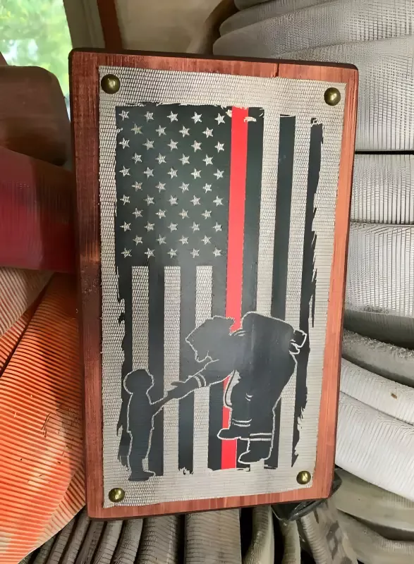 Firefighter Thin Red Line Flag with Child