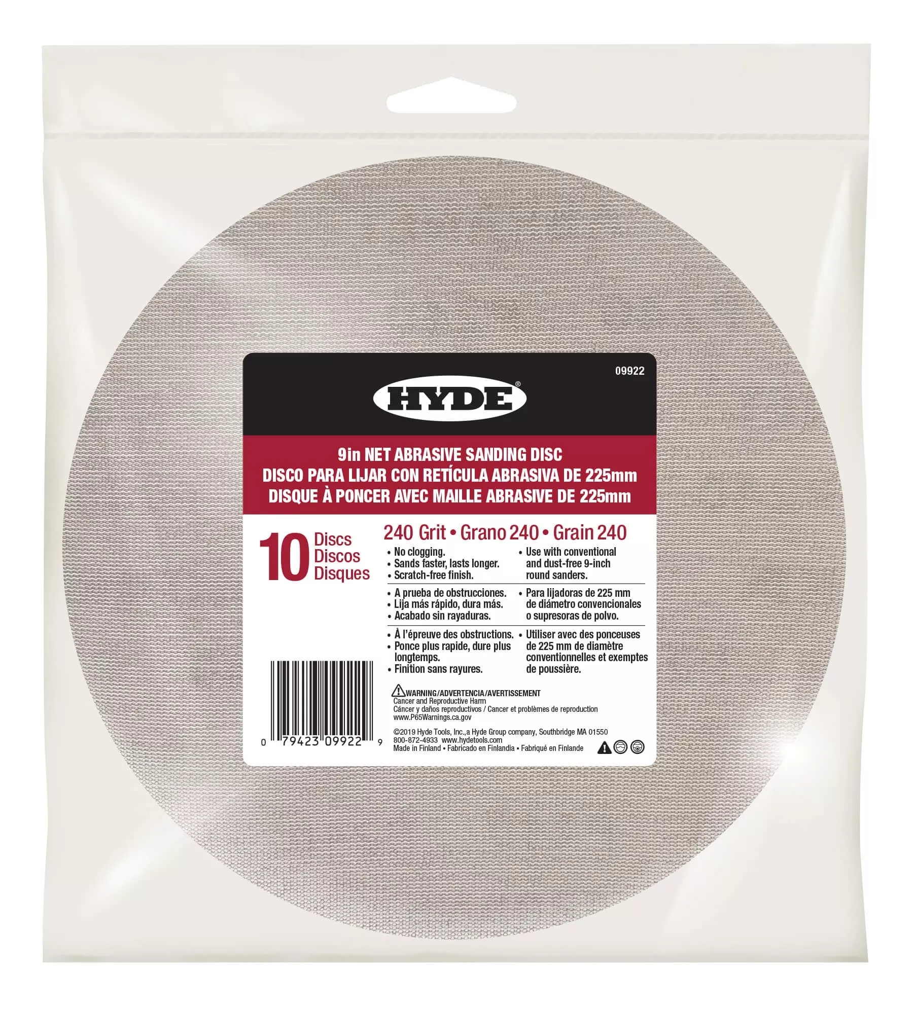 Hyde Tools 09922 240 Grit 9" Sanding Disc / 10-Pack
