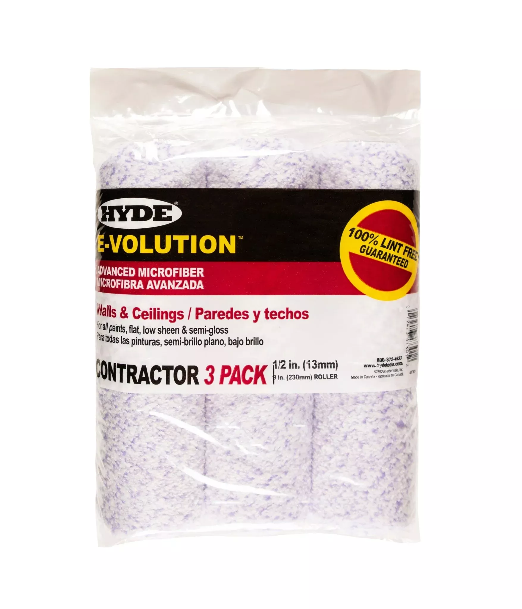Hyde Tools 47301 9" E-volution Roller Cover, 1/2" Nap, 3-Pack