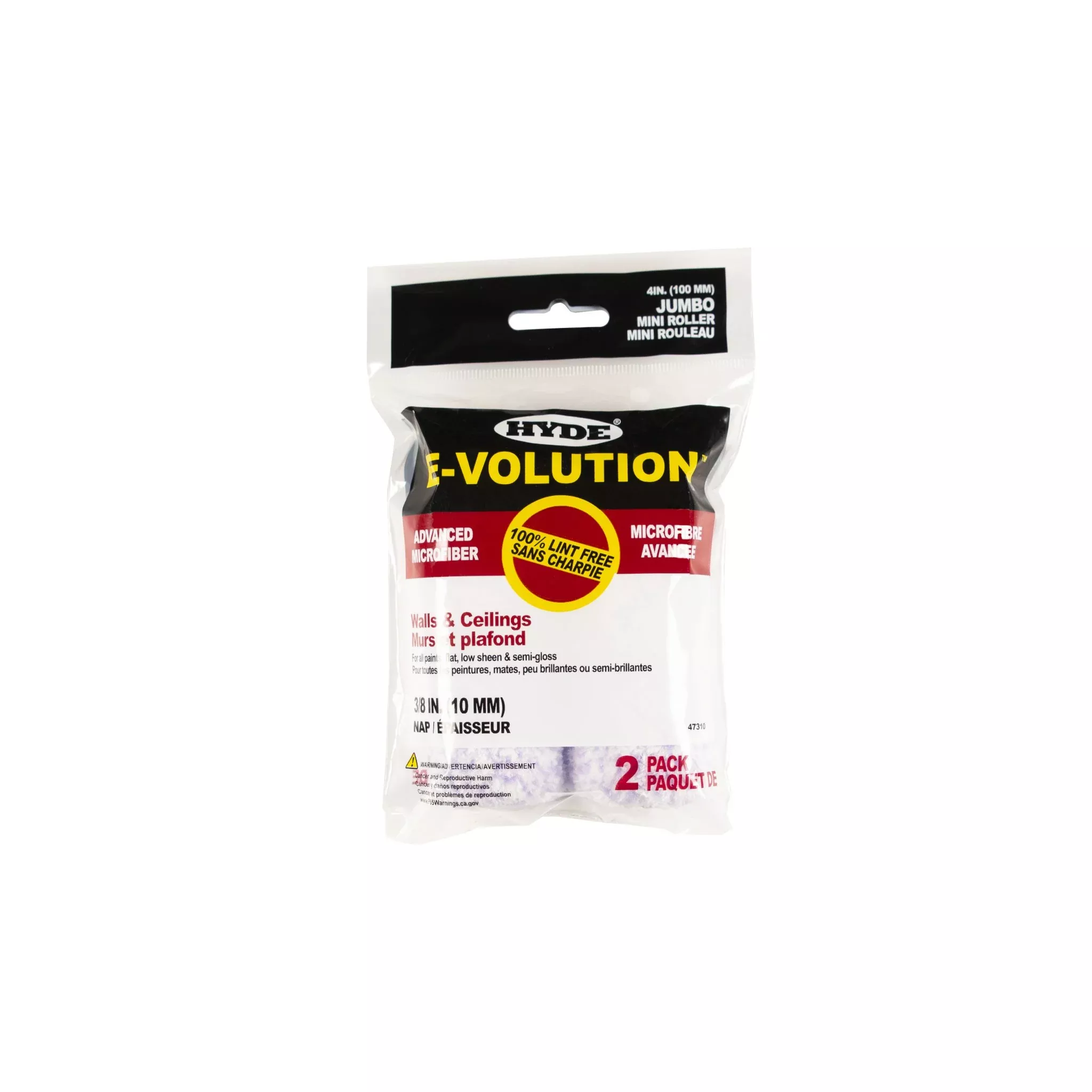 Hyde Tools 47310 4" E-volution Jumbo Mini Roller Cover 3/8" Nap, 2-Pack