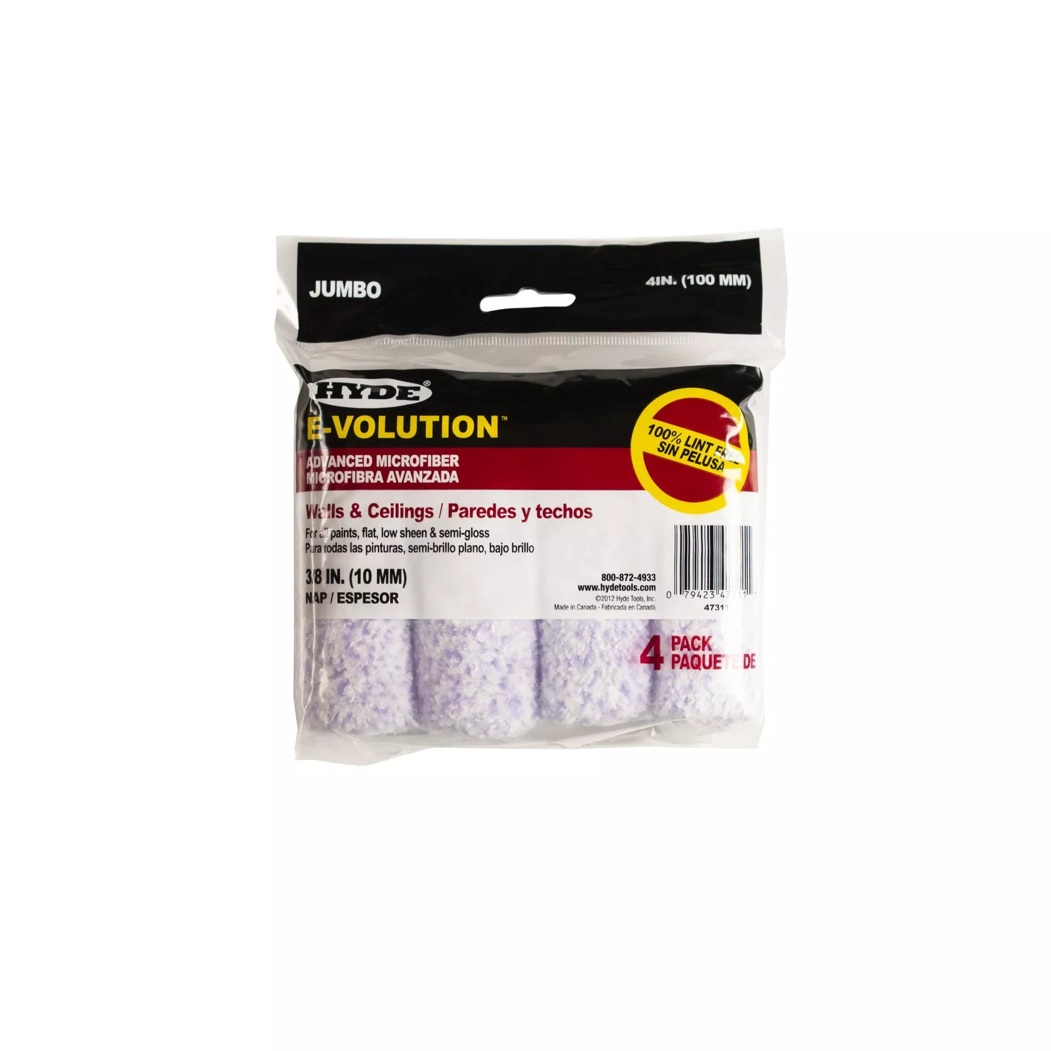 Hyde Tools 47311 4" E-volution Jumbo Mini Roller Cover 3/8" Nap, 4-Pack