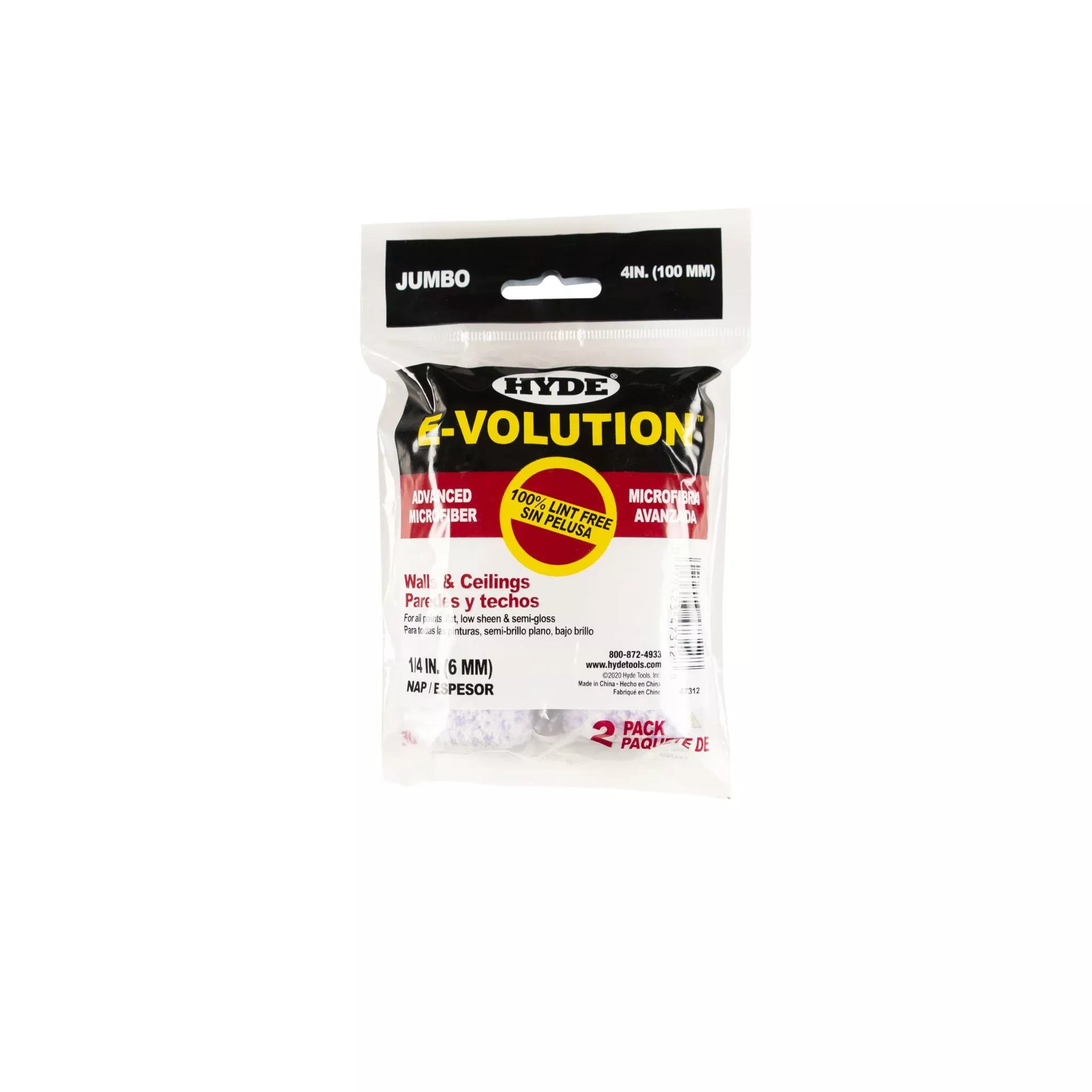 Hyde Tools 47312 4" E-volution Jumbo Mini Roller Cover, 1/4" Nap, 2-Pack