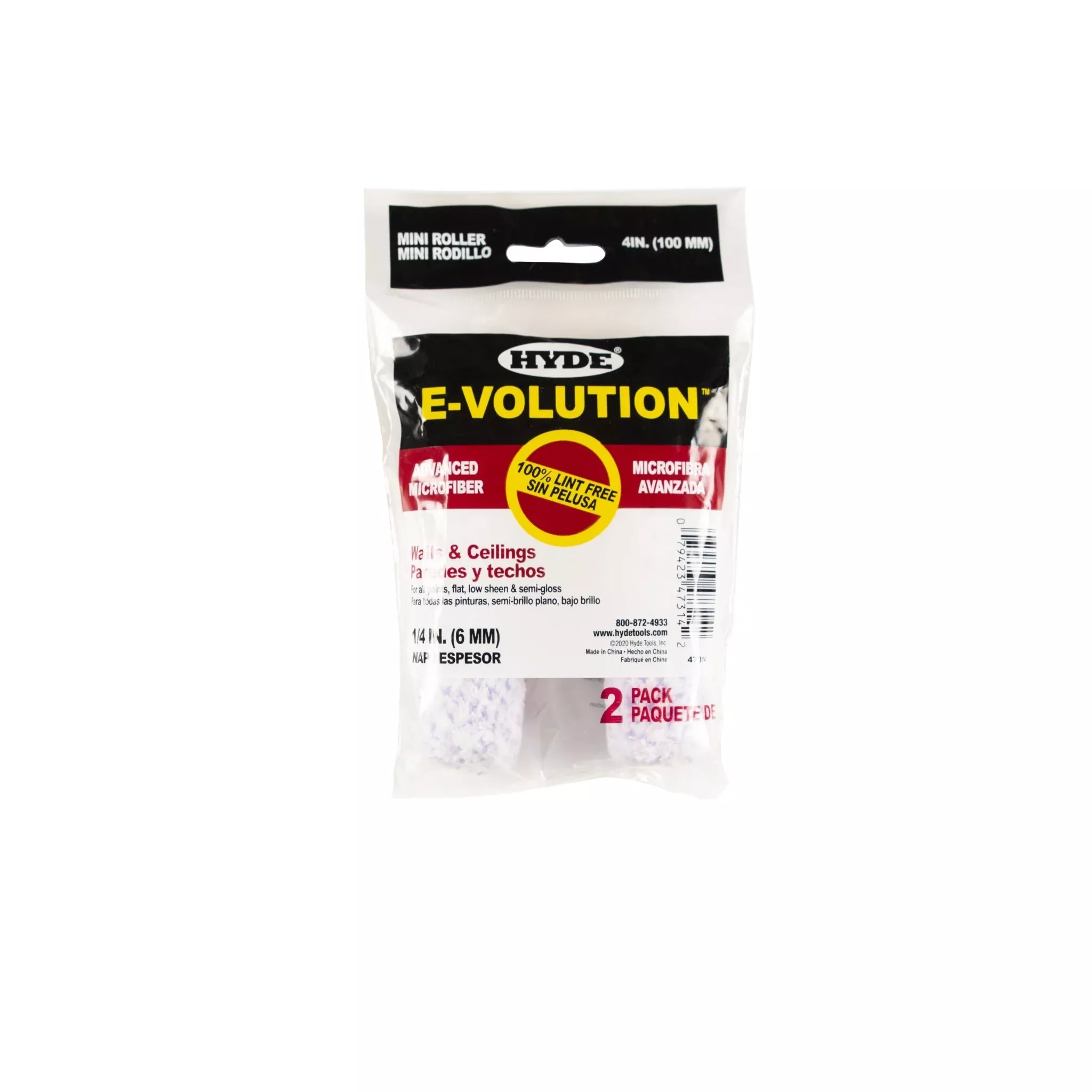 Hyde Tools 47314 4" E-volution Mini Roller Cover, 1/4" Nap, 2-Pack