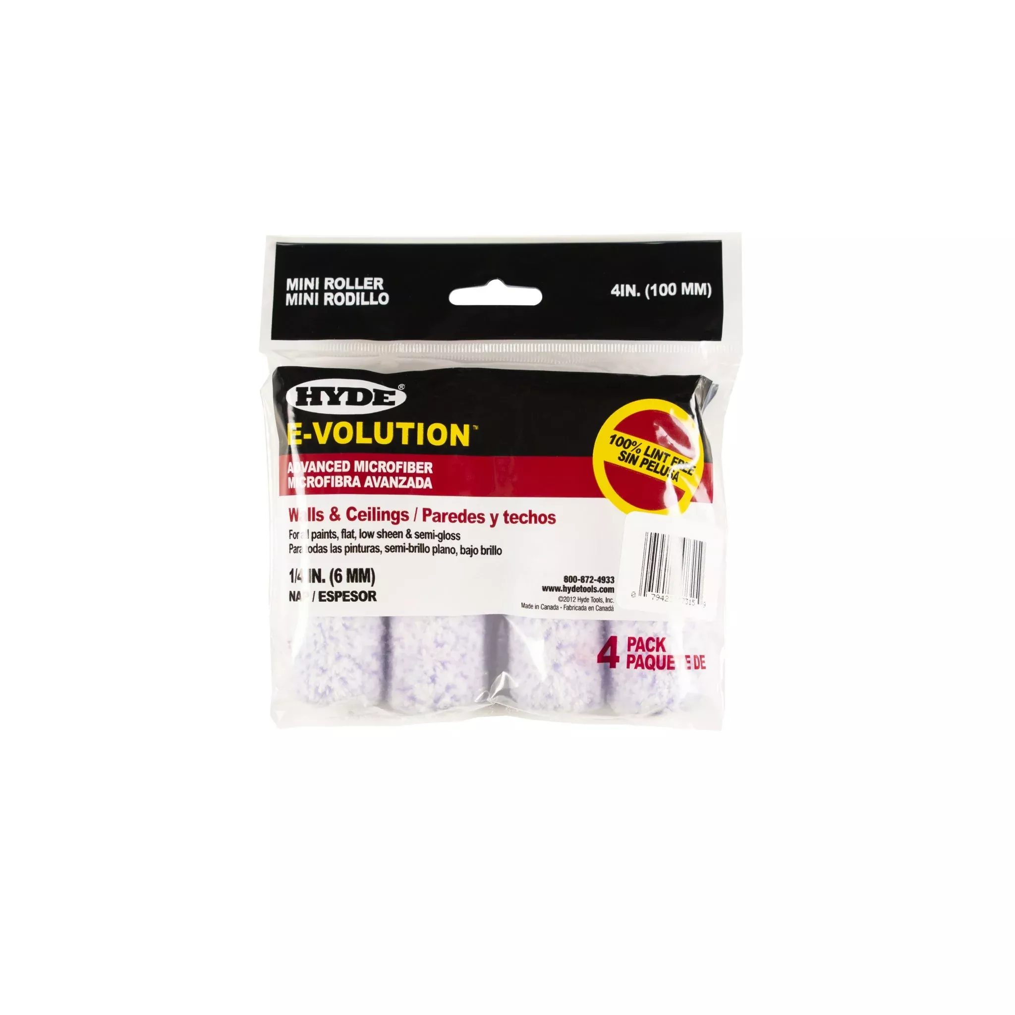 Hyde Tools 47315 4" E-volution Mini Roller Cover, 1/4" Nap, 4-Pack