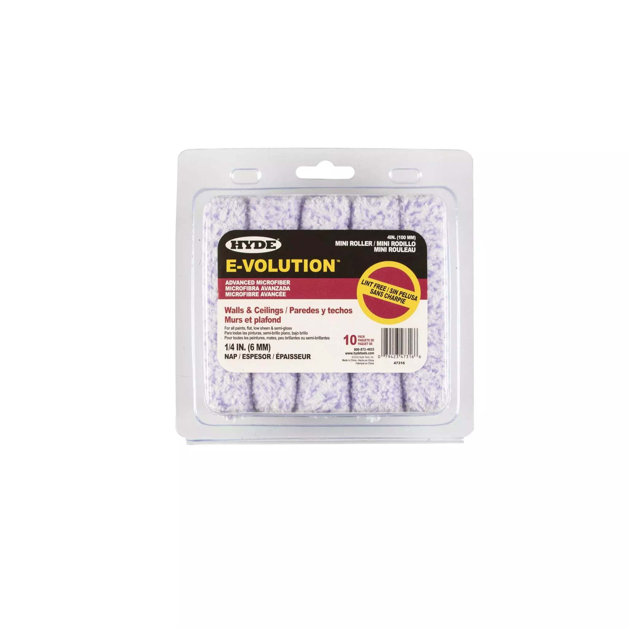 Hyde Tools 47316 4" E-volution Mini Roller Cover, 1/4" Nap, 10-Pack