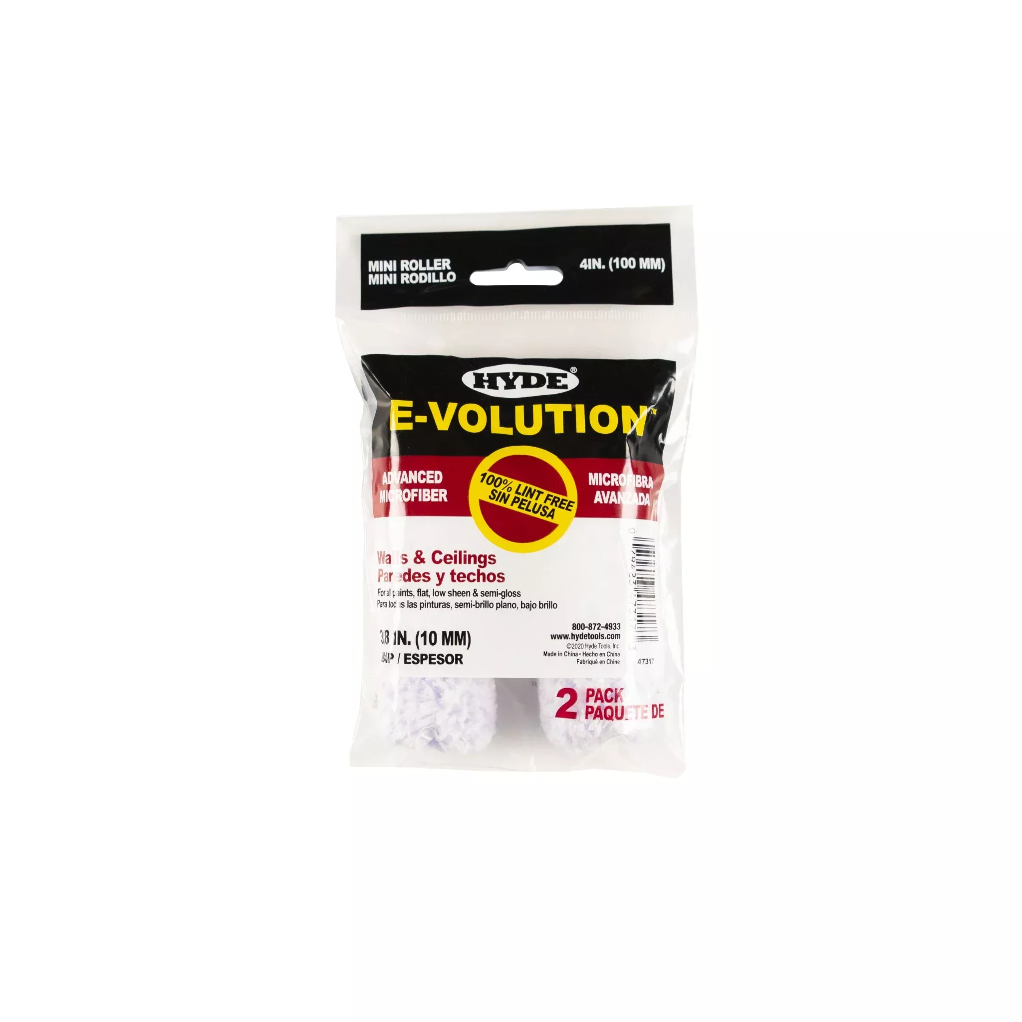 Hyde Tools 47317 4" E-volution Mini Roller Cover, 3/8" Nap, 2-Pack