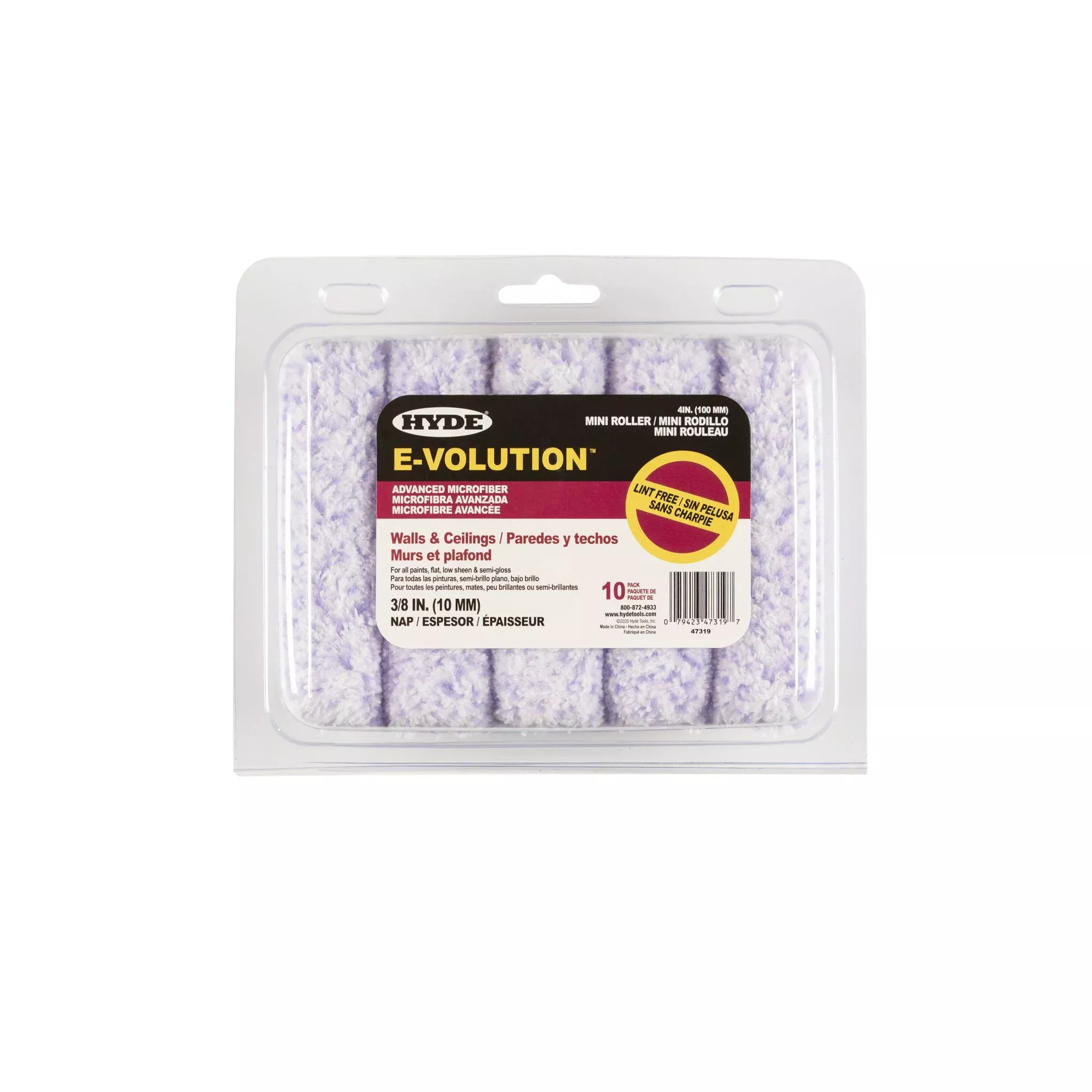 Hyde Tools 47319 4" E-volution Mini Roller Cover, 3/8" Nap, 10-Pack