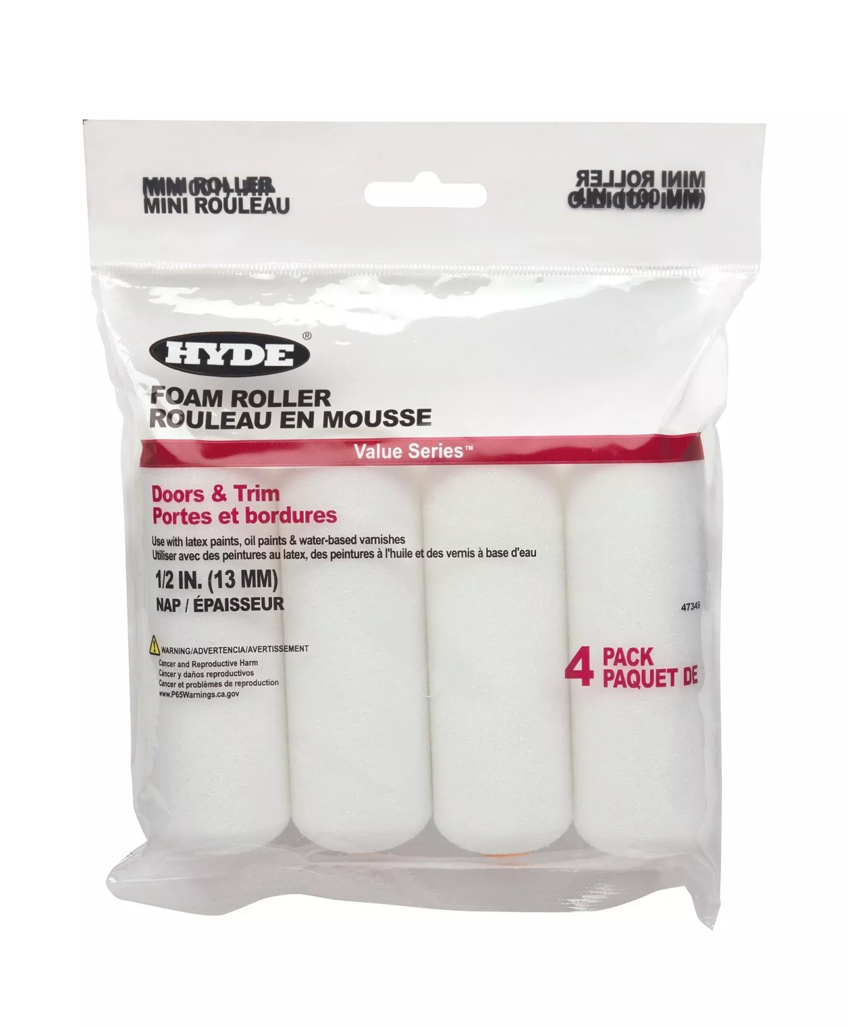 Hyde Tools 47349 4" Value Series™ Roller Cover, 1/2" Nap, 4-Pack