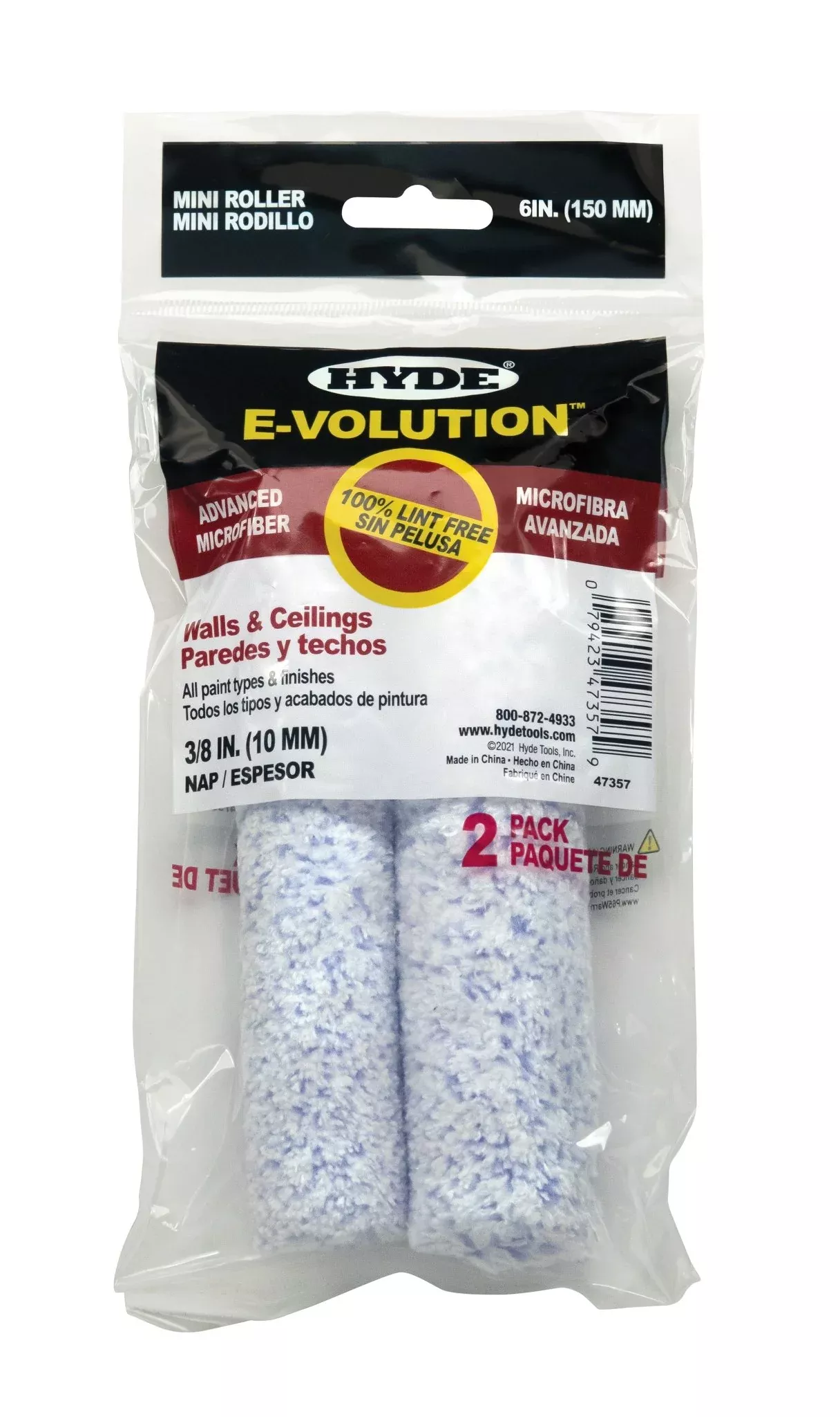 Hyde Tools 47357 6" E-volution Mini Roller Cover, 3/8" Nap, 2-Pack