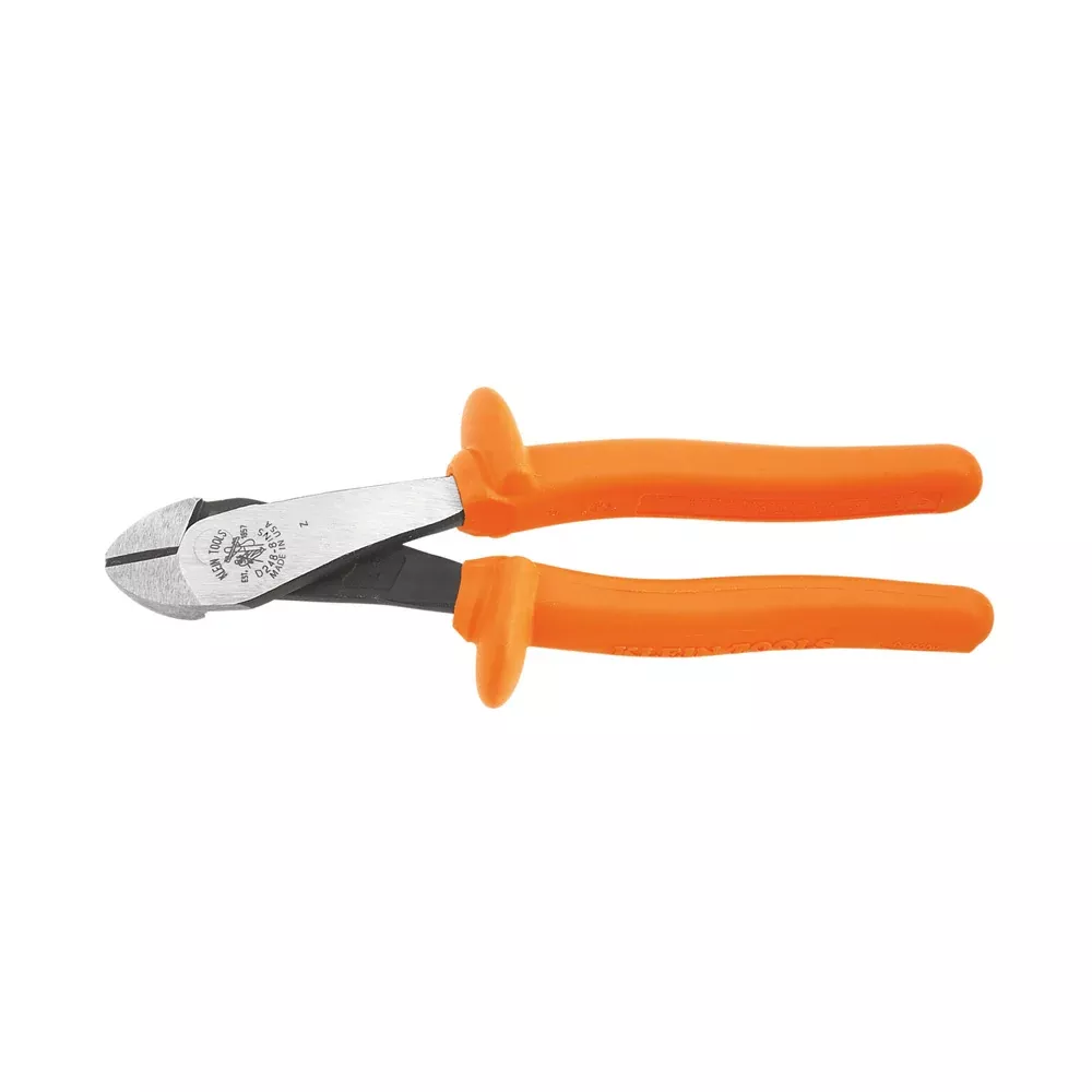 Klein Tools D248-8-INS 8" Insulated High-Leverage Angled Head Diagonal Cutting Pliers