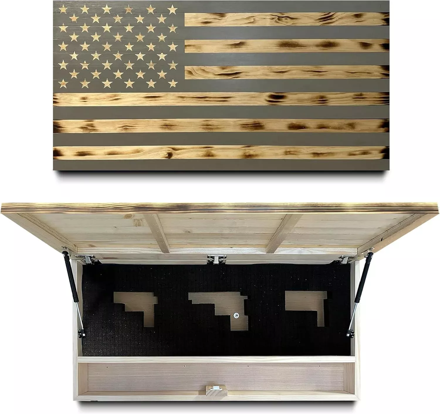 Large American Flag Cabinet with Concealed Gun Storage (Gray)
