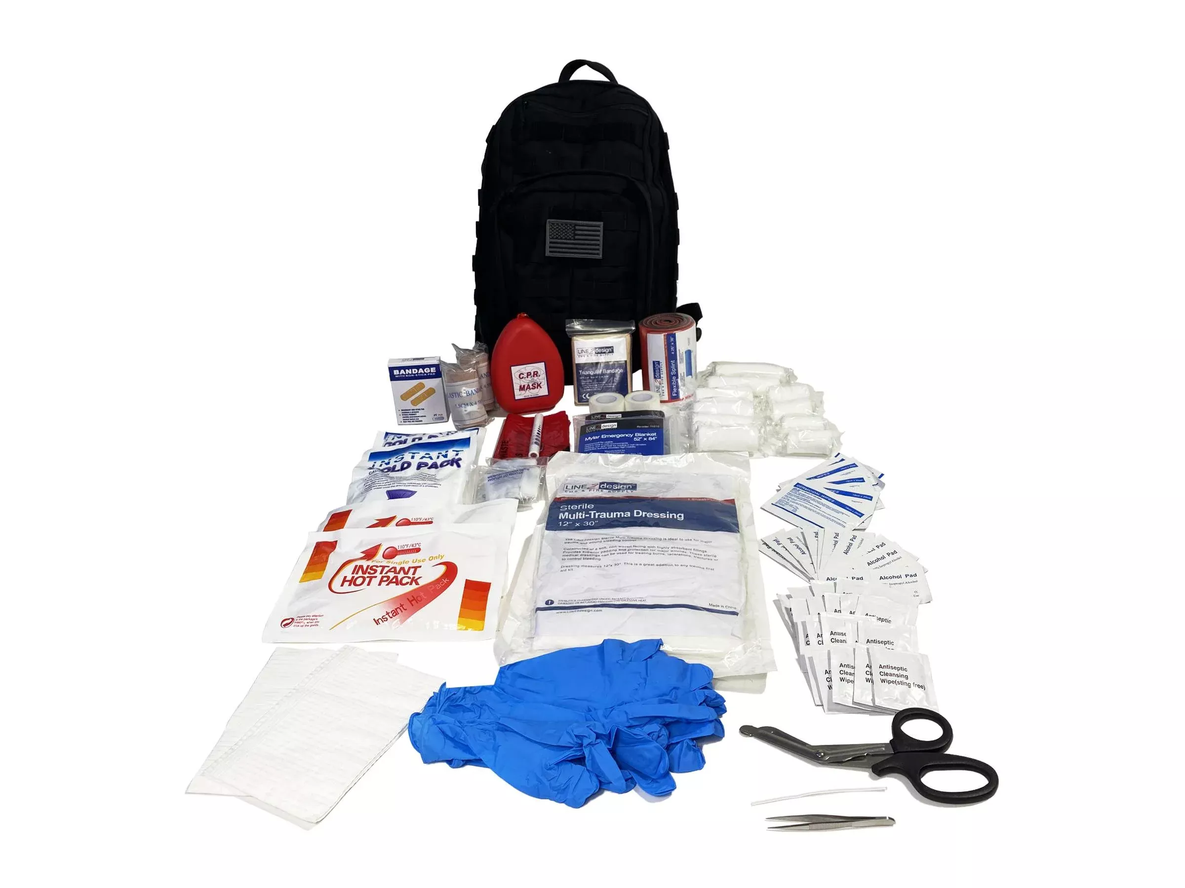 LINE2design Emergency Medical Stop Bleeding First Aid Kit, Tactical MOLLE Backpack Fully Stocked Rescue Kit-Red