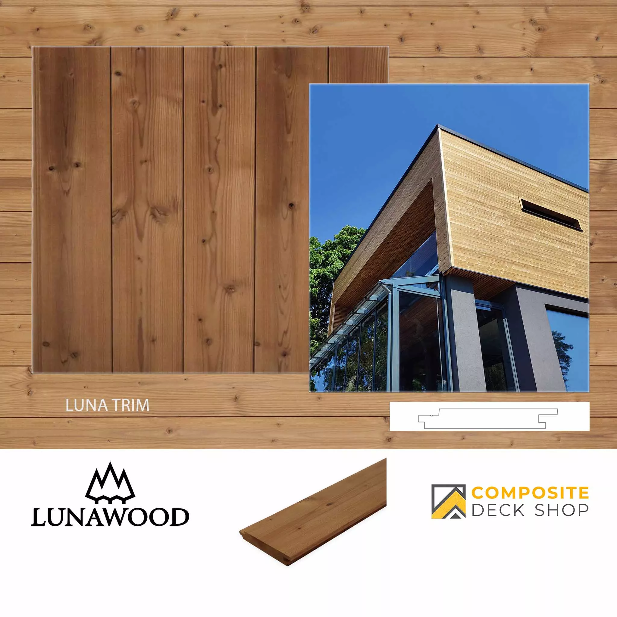 Lunawood Siding / Cladding - Sharp HF 20×142, 1x6 Siding (Luna Trim)