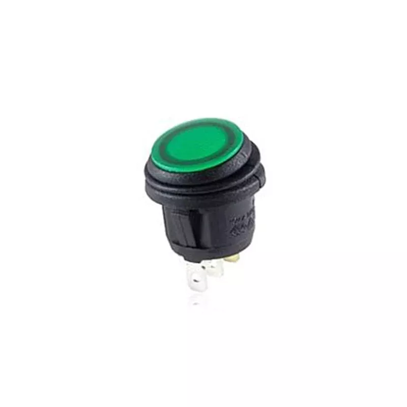 NTE Electronics 54-529W SPST Waterproof Round Illuminated Rocker Switch With Green LED