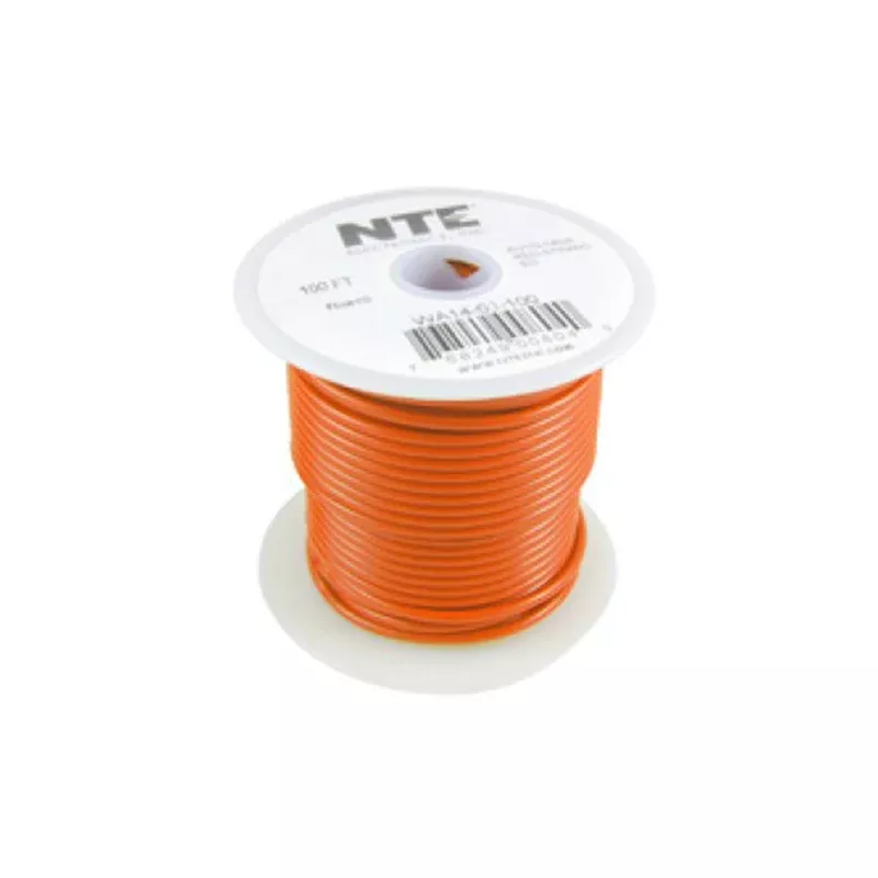NTE Electronics WH26-03-100 Hook Up Wire 300V 26 Gauge Stranded 100' Orange