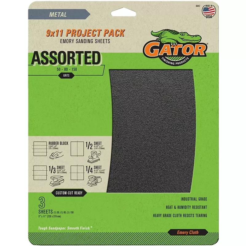 Sandpaper, Emery Cloth, Assorted Grit, 3-Pk.
