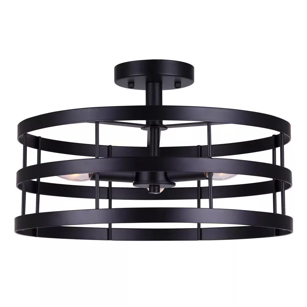 Semi-Flush Mount - Canarm ADE Matte Black with Interchangeable Sleeves 3-Light ISF1062A03BGB
