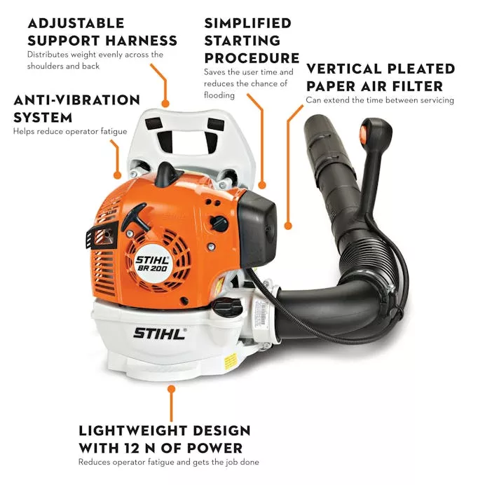 STIHL BR 200 Backpack Blower | 27.2cc Engine | 12 Newtons Blowing Force