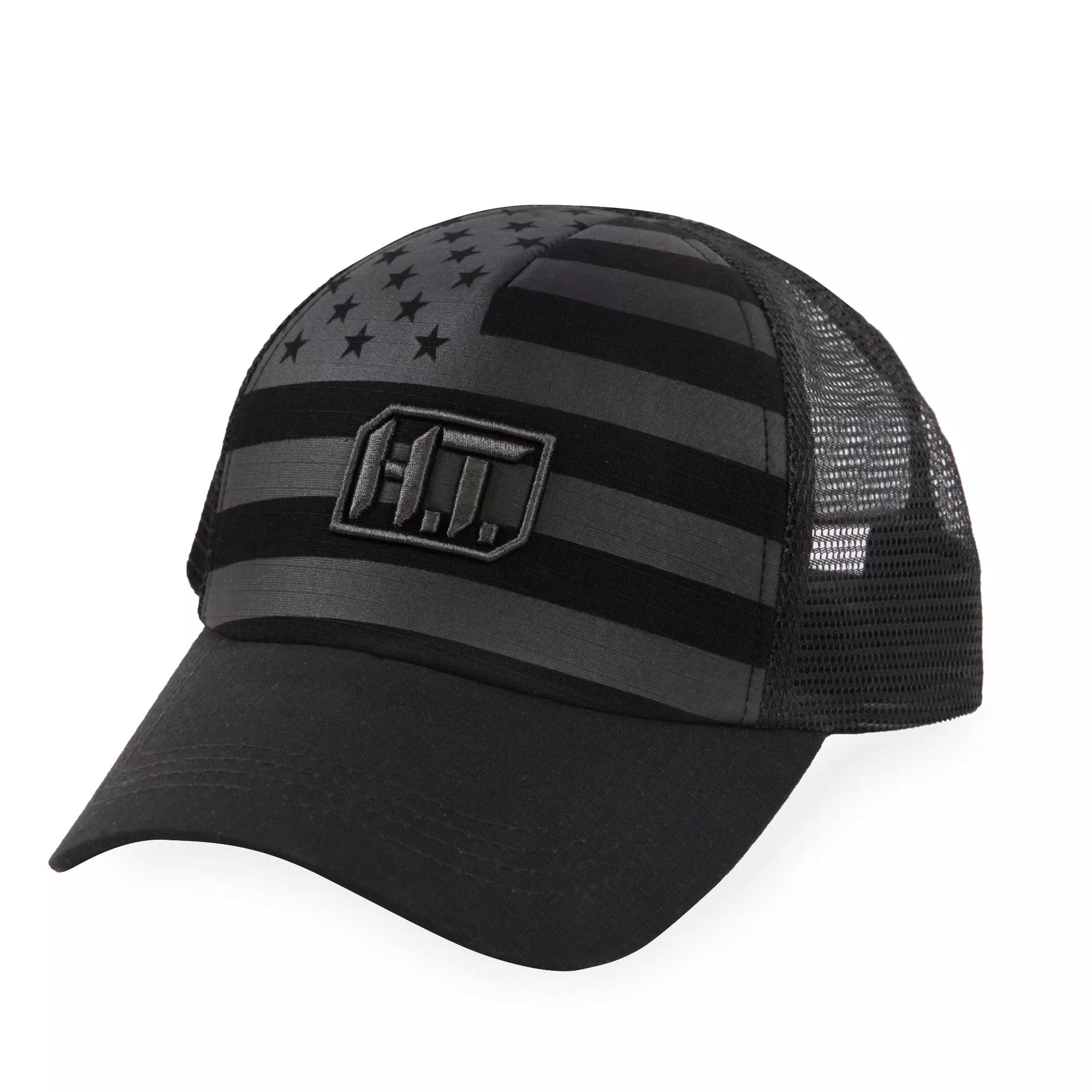 US Flag w/HT Embroidery - Puff Trucker Mesh Hat